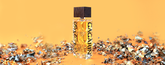 Gagarin perfume with its faceted bottle and wooden cap