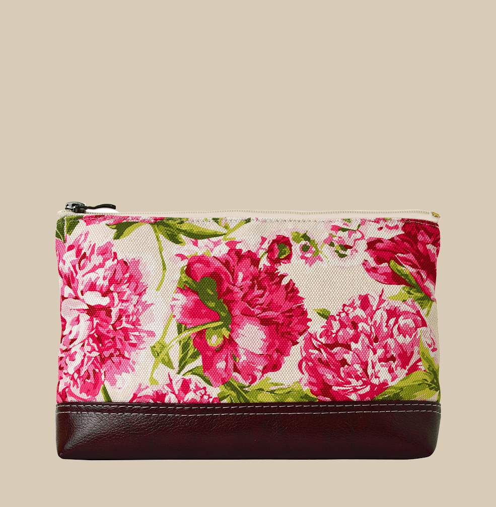 Peony floral makeup bag