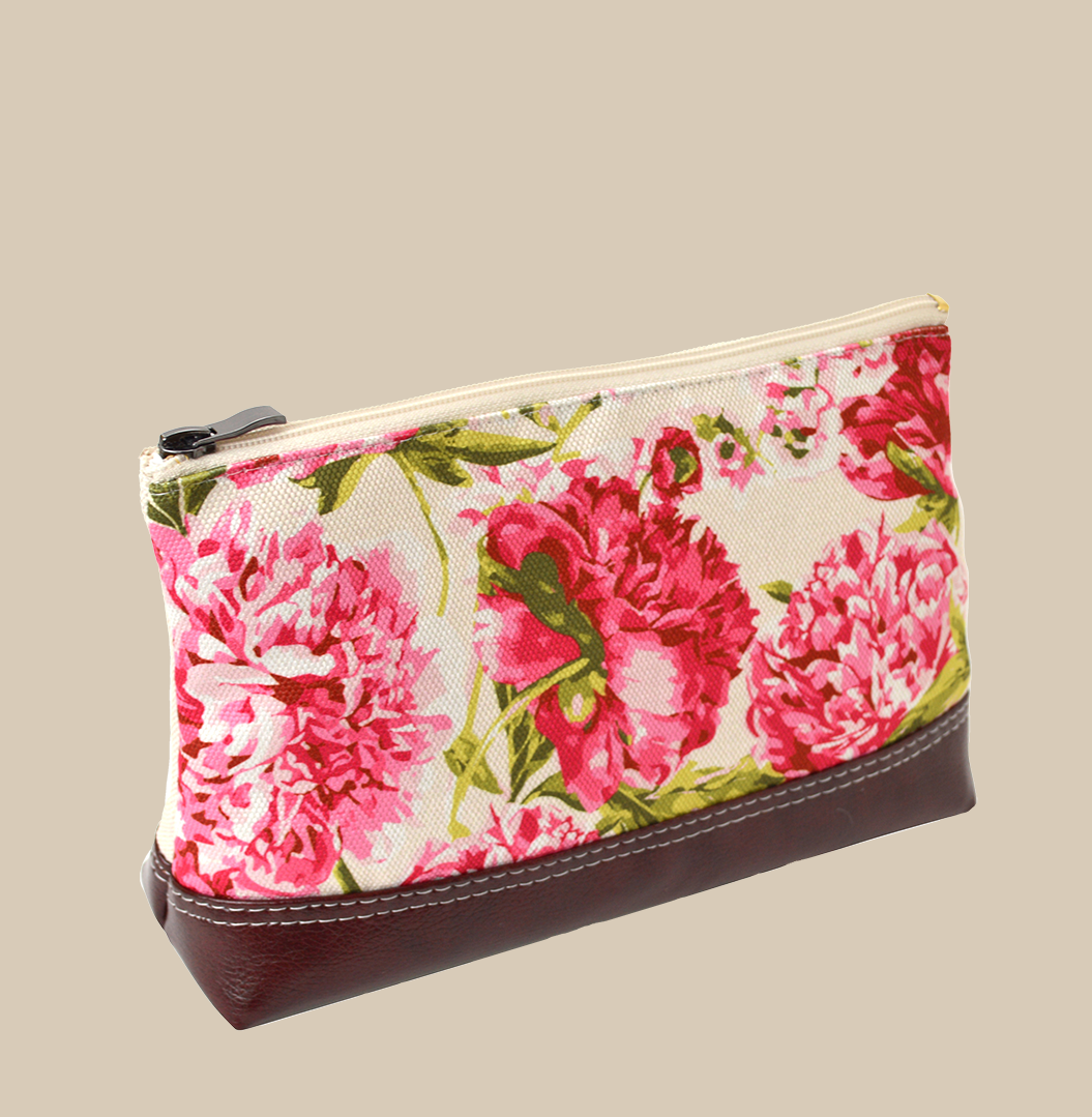 Peony floral makeup bag